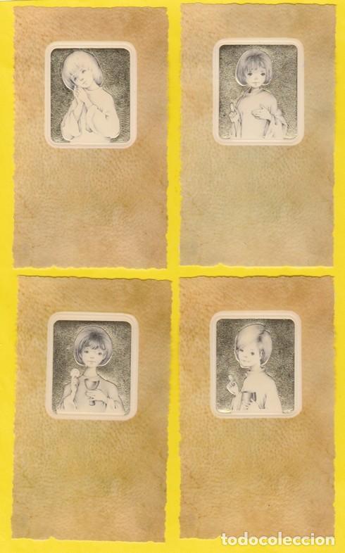 Postales: ESTAMPA RECORDATORIO PRIMERA COMUNION -LOTE DE 4 MODELOS - R734 -PAPEL PERGAMINO/VEGETAL Y ORO ORTIZ