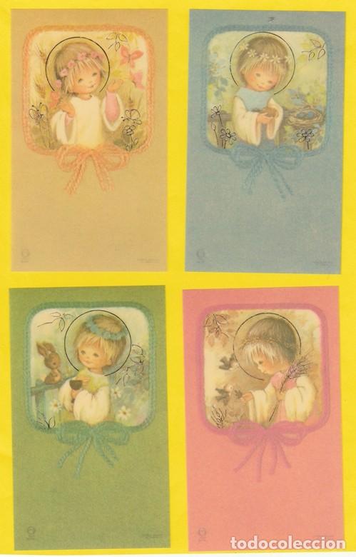 Postales: ESTAMPA RECORDATORIO PRIMERA COMUNION -LOTE DE 4 MODELOS - R709 -PAPEL PERGAMINO/VEGETAL Y ORO ORTIZ
