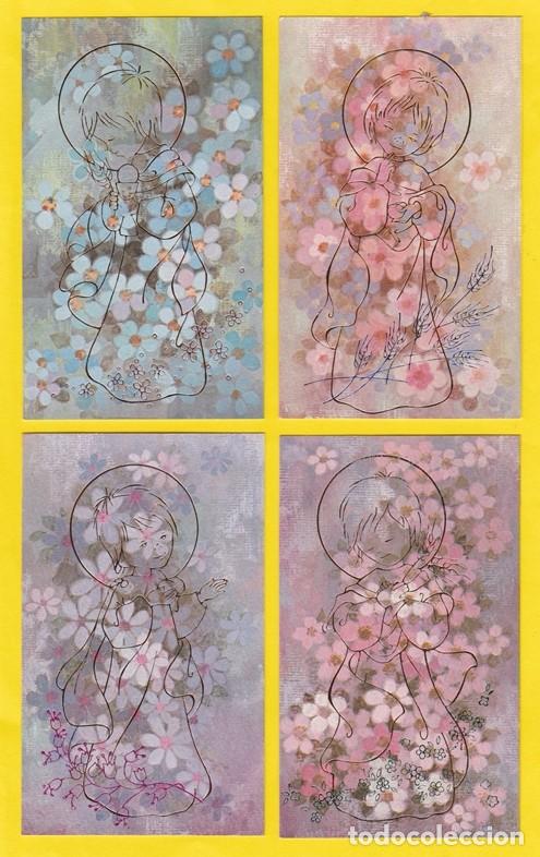 Postales: ESTAMPA RECORDATORIO PRIMERA COMUNION -LOTE DE 4 MODELOS - R688 -PAPEL TELA SATINADO Y ORO ORTIZ