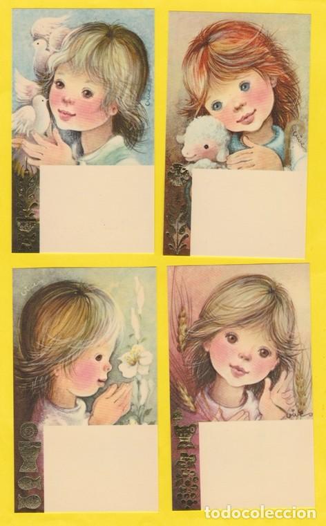 Postales: ESTAMPA RECORDATORIO PRIMERA COMUNION -LOTE DE 4 MODELOS - 2343/2 - PAPEL PERGAMINO/VEGETAL Y ORO