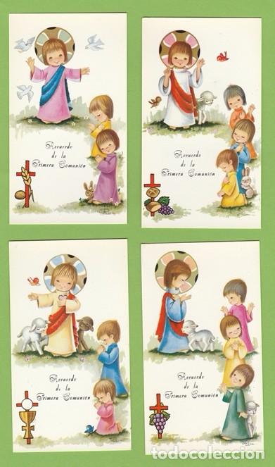 Postales: ESTAMPA RECORDATORIO PRIMERA COMUNION - LOTE DE 4 MODELOS - 5014/10 - PAPEL CARTULINA