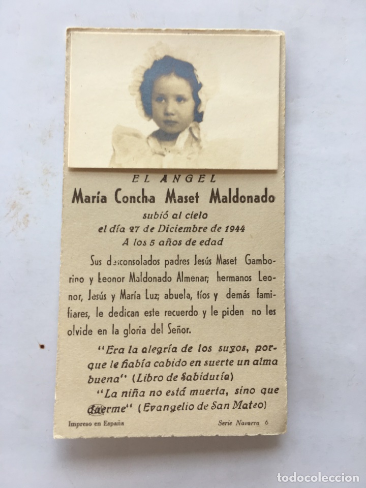 Postales: Necrol&oacute;gica &rdquo;El Angel...,subi&oacute; al cielo...&rdquo; (a.1944)