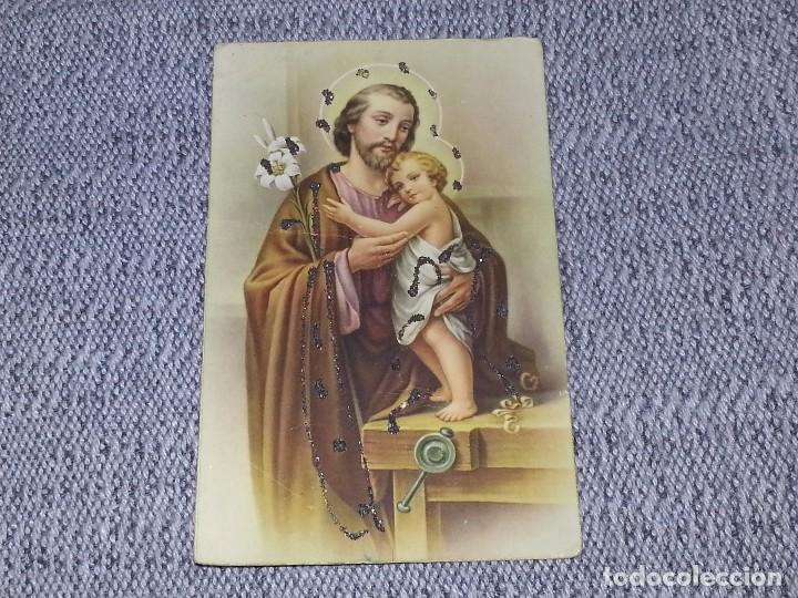 Postales: ANTIGUA TARJETA POSTAL DE SAN JOSE Y NI&Ntilde;O JESUS CON PURPURINA ED. ANCLA N&ordm; 1149 A&Ntilde;OS 40