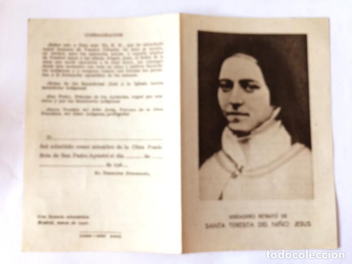 Postales: DIPTICO CON EL VERDADERO RETRATO DE SANTA TERESITA DEL NI&Ntilde;O JESUS. IMPRESA 1940.