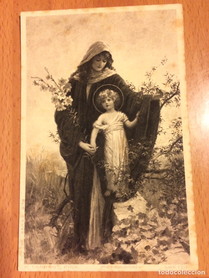 Postales: Antigua postal grabado virgen con ni&ntilde;o jesus