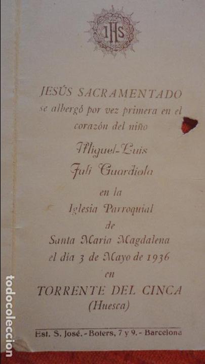 Postales: RECUERDO PRIMERA COMUNION.MIGUEL LUIS TULI GUARDIOLA.TORRENTE DEL CINCA.HUESCA.1936