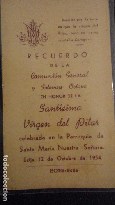Postales: RECUERDO SOLEMNE OCTAVA.VIRGEN DEL PILAR.PARROQUIA STA MARIA NTRA SE&Ntilde;ORA.ECIJA.SEVILLA 1954