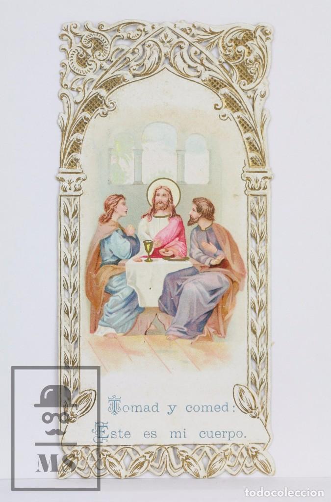 Postcards: Antiguo Recordatorio de Primera Comuni&oacute;n Modernista - Litografiado y Troquelado - 1 junio 1905