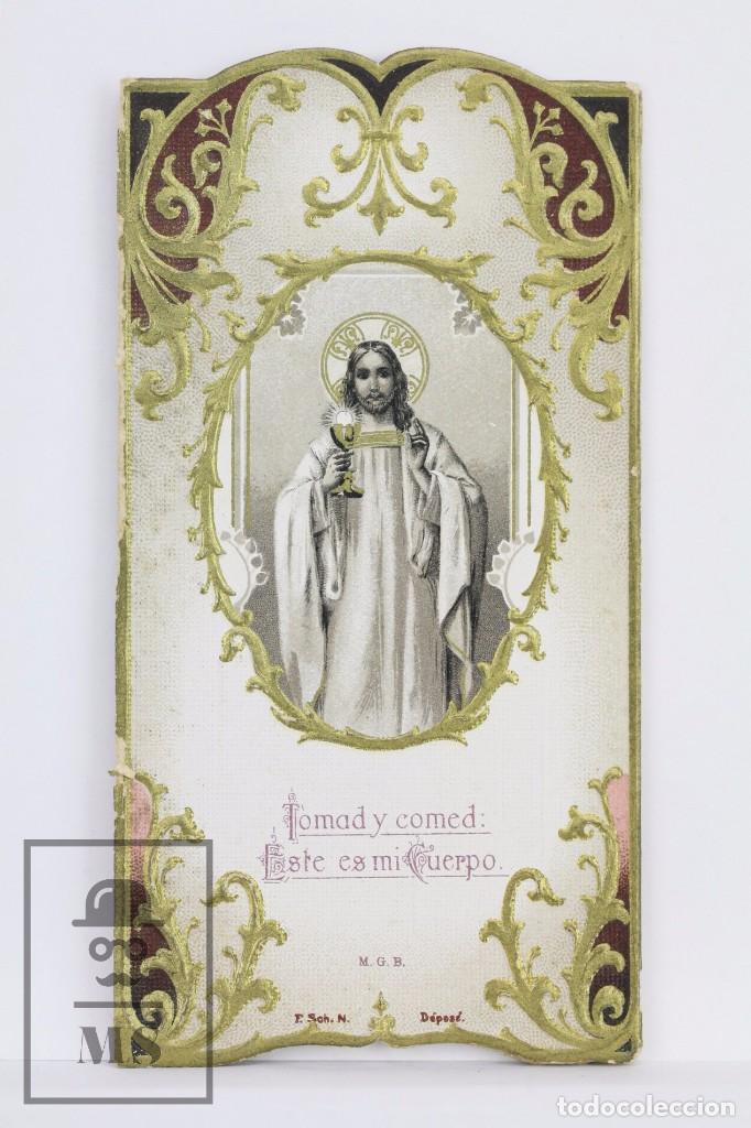 Postais: Antiguo Recordatorio / Recuerdo de Primera Comuni&oacute;n - Litografiado y Troquelado - 4 de Junio de 1914