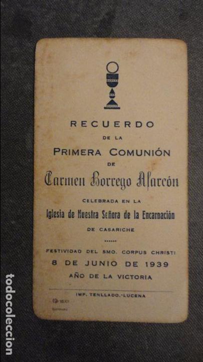 Postales: RECUERDO PRIMERA COMUNION.CARMEN BORREGO ALARCON.CASARICHE.SEVILLA 1939