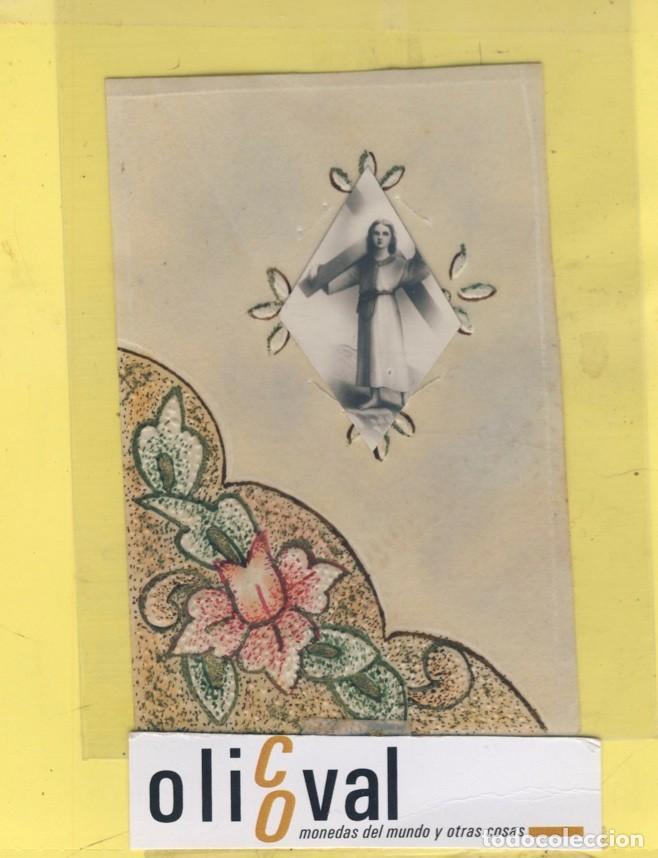 Postales: ESTAMPA PINTADA SOBRE ACETATO A MANO . FOTOGRAFIA  NI&Ntilde;O JESUS  CON LA CRUZ MONTADA CARMELO OES 0265