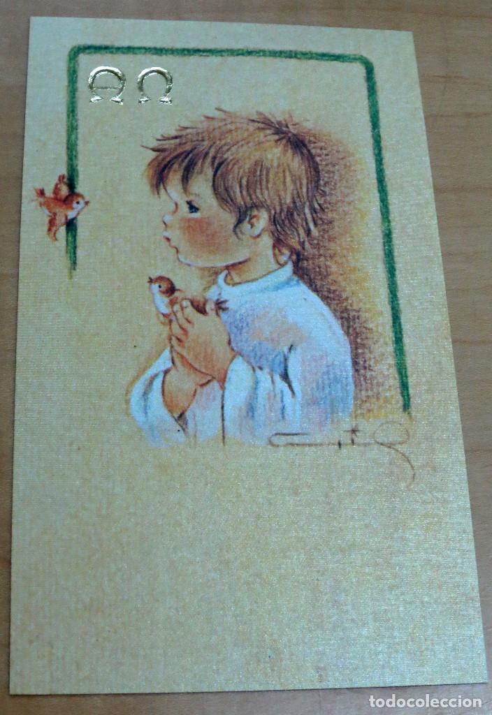 Cartes Postales: ESTAMPA PRIMERA COMUNI&Oacute;N ILUSTRADA POR CRIS SUBI REF. 5598-4 NUEVA 12X7 CM. ESTAMPACI&Oacute;N EN DORADO