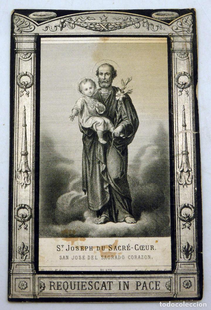 Postales: Estampa recordatorio difunto San Jos&eacute; Sagrado Coraz&oacute;n Saint Joseph du Sacr&eacute; Coeur XIX