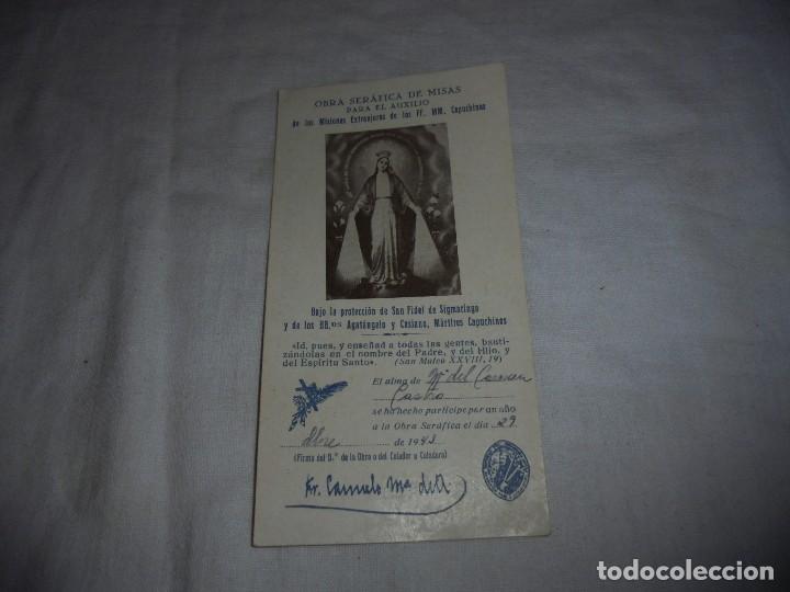 Cartoline: OBRA SERAFICA DE MISAS PARA EL AUXILIO DE LAS MISIONES EXTRANJERAS DE LOS FF.MM.CAPUCHINOS 1943