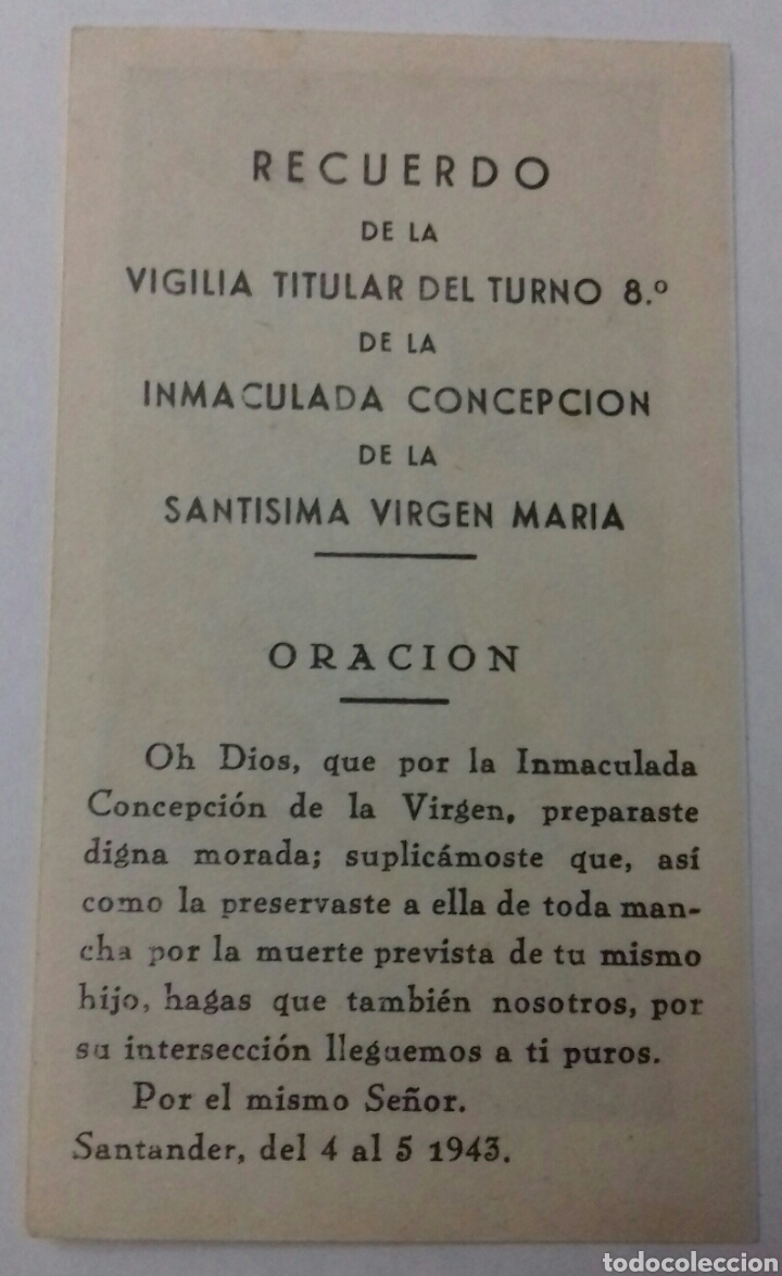 Postales: Santander. Inmaculada Concepci&oacute;n. 1943 - Foto 2