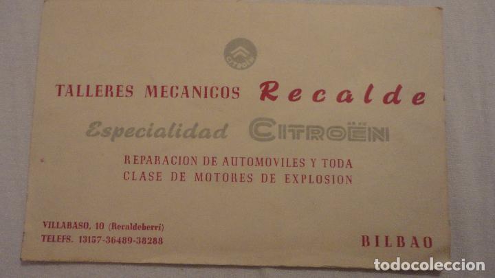 Postales: TARJETA COMERCIAL.TALLERES MECANICOS RECALDE.CITROEN.BILBAO