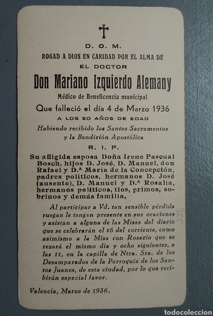 Postales: Recuerdo recordatorio defuncion 1936 - Foto 2