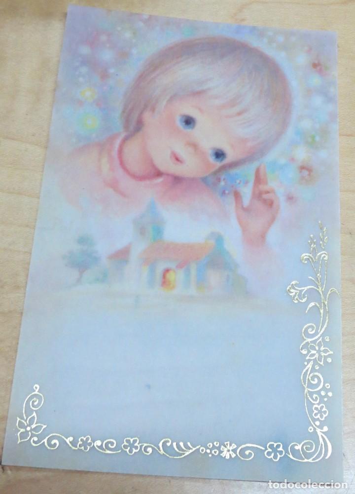 Cartoline: ESTAMPA COMUNI&Oacute;N ESTAMPACI&Oacute;N DORADO PAPEL VEGETAL 12X7,5 CM.