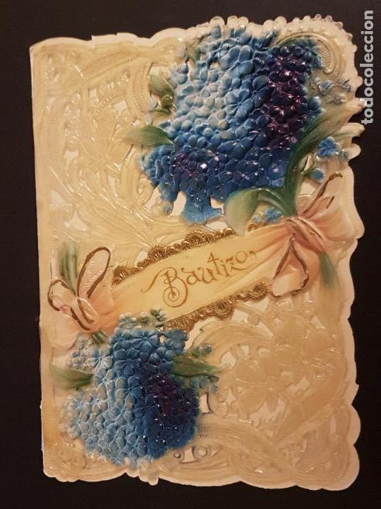 Postales: RECORDATORIO BAUTIZO FLORES EN CELULOIDE - Foto 1