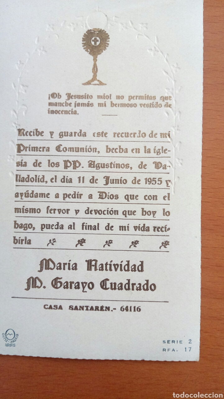 Postales: Recordatorio de primera comuni&oacute;n. 1955 - Foto 2