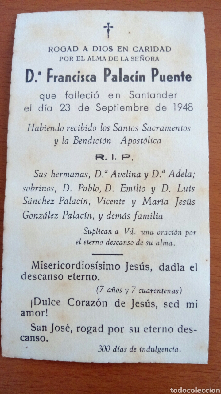 Postales: Recordatorio de defunci&oacute;n . Santander 1948. - Foto 2