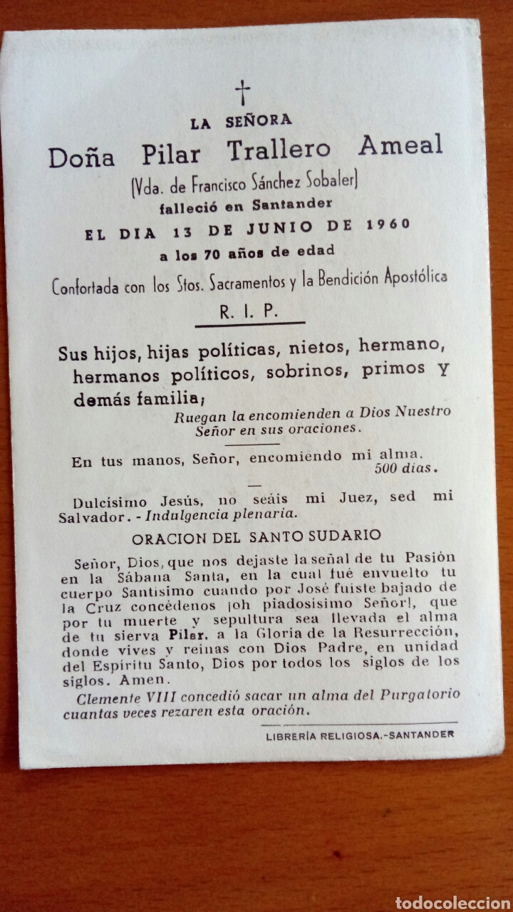 Postales: Recordatorio de defunci&oacute;n . Santander. 1960 - Foto 2