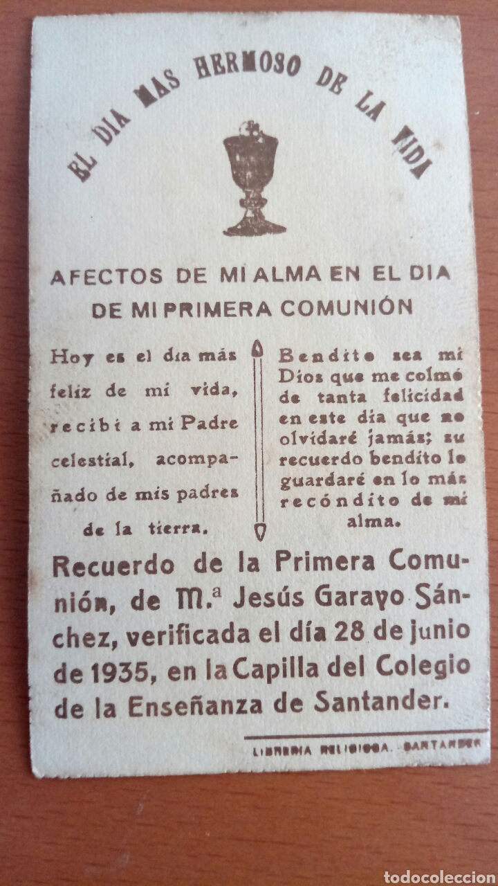 Postales: Recordatorio primera comuni&oacute;n. Santander 1935. - Foto 2
