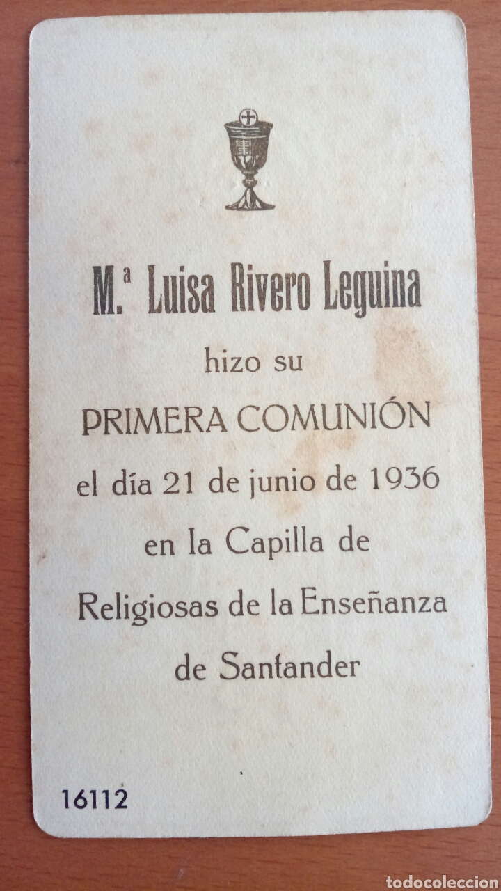 Postales: Recordatorio de primera comuni&oacute;n. Santander 1936 - Foto 2