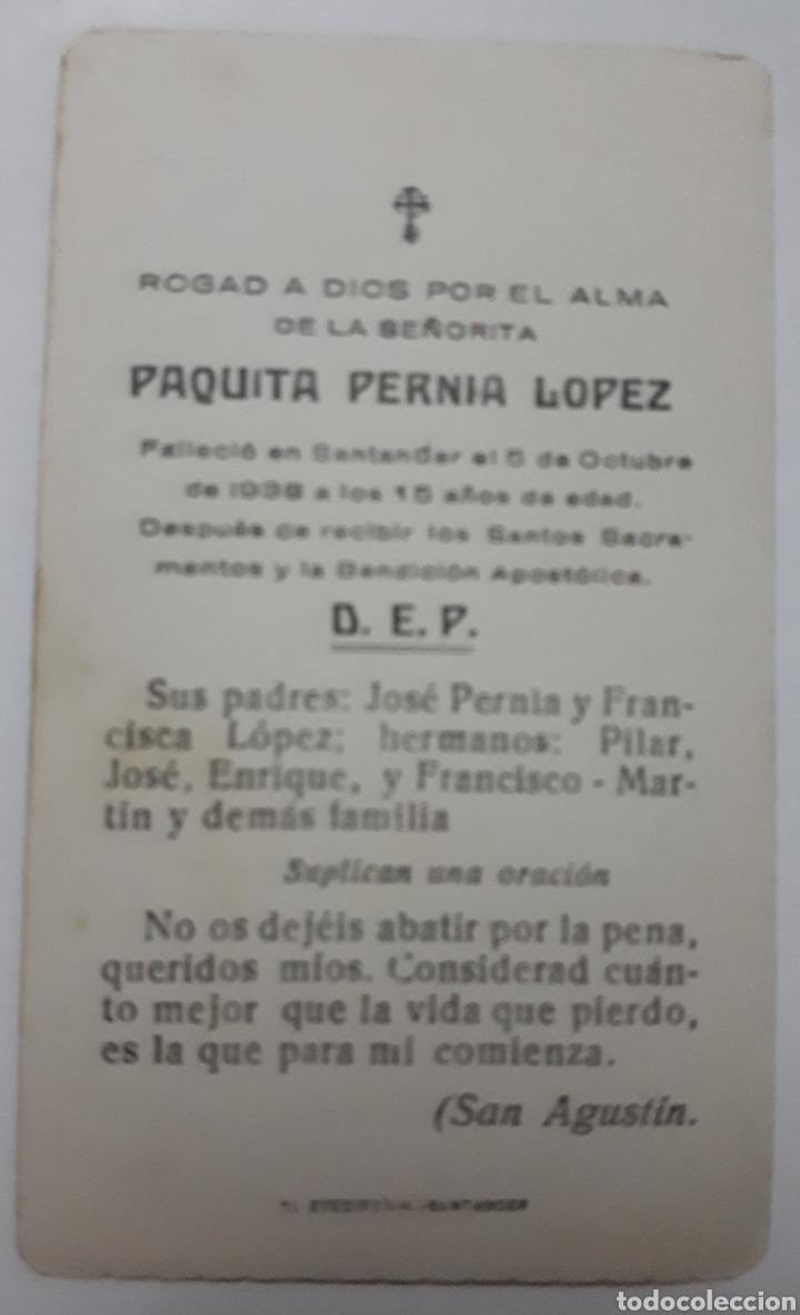 Postales: Santander. Recordatorio de defunci&oacute;n. 1938 - Foto 2