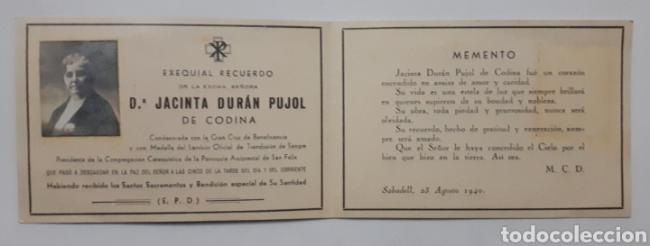 Postales: Sabadell. Recordatorio de defunci&oacute;n. 1940 - Foto 2