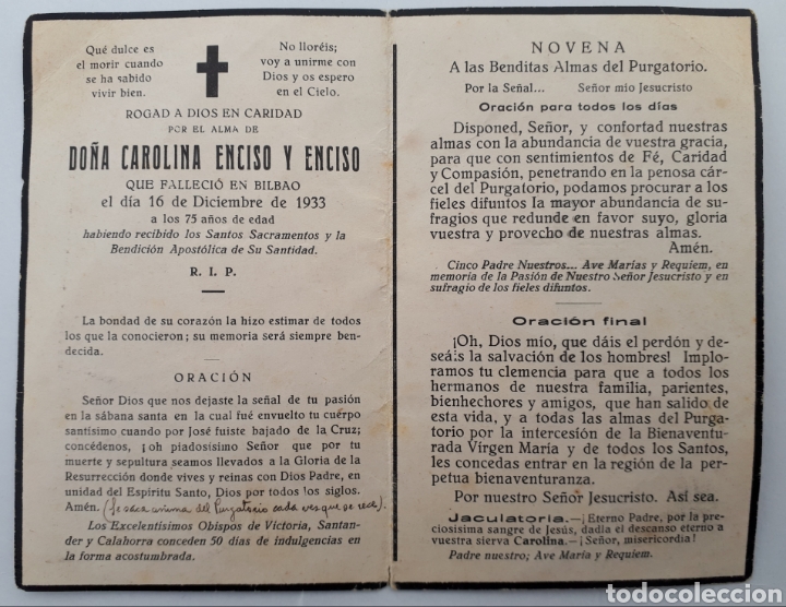 Postales: Bilbao. Recordatorio de defunci&oacute;n. 1933 - Foto 2