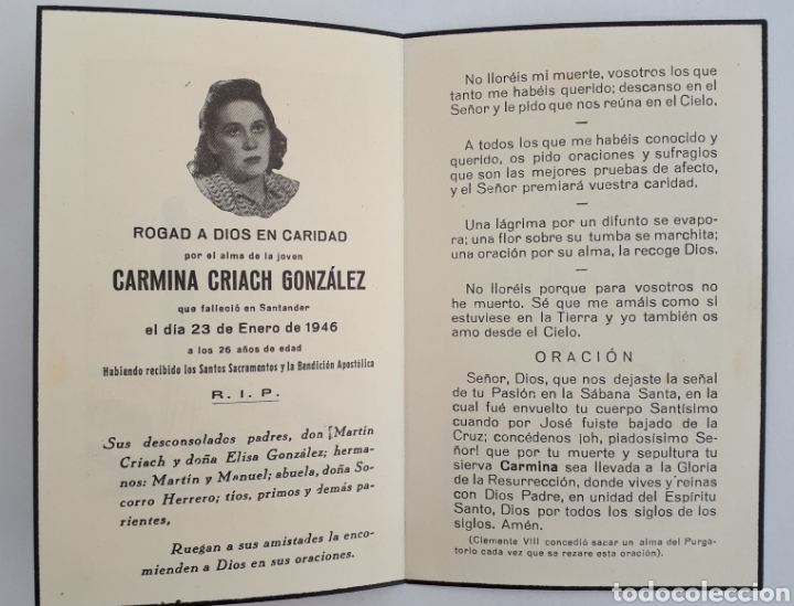 Postales: Santander. Recordatorio de defunci&oacute;n. 1946 - Foto 2