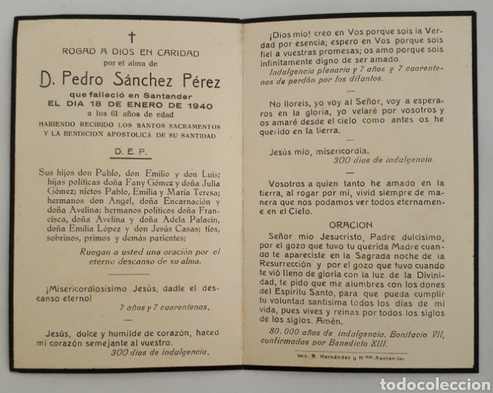 Postales: Santander. Recordatorio de defunci&oacute;n. 1940 - Foto 2