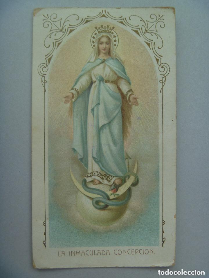 Postales: GUERRA CIVIL: ESTAMPA DE LA INMACULADA CONCEPCION , DETRAS CU&Ntilde;O DE SALUDO A FRANCO, VER