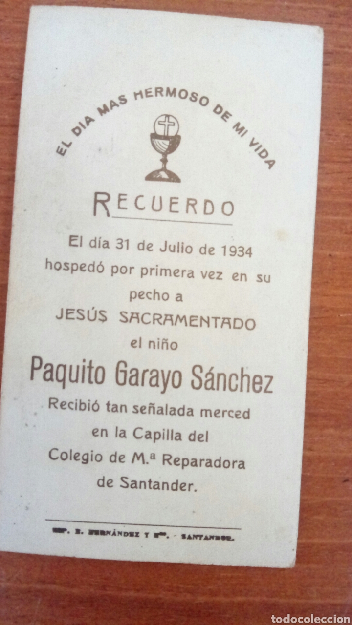 Postales: Recordatorio de primera comuni&oacute;n. 1934. Santander. - Foto 2