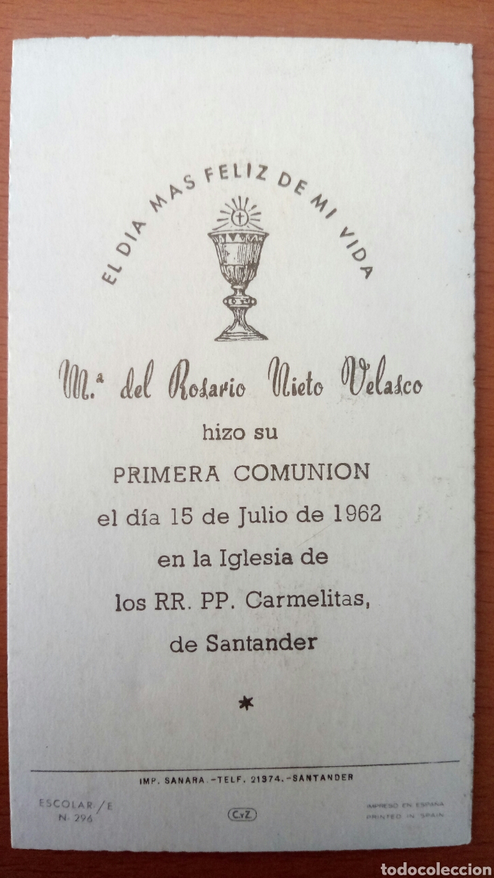 Postales: Recordatorio de primera comuni&oacute;n. 1962. Santander - Foto 2
