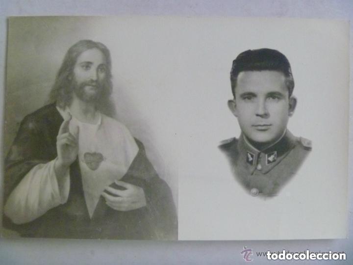 Postales: FOTOMONTAJE DE MILITAR DE INGENIEROS E IMAGEN DEL SAGRADO CORAZON DE JESUS.