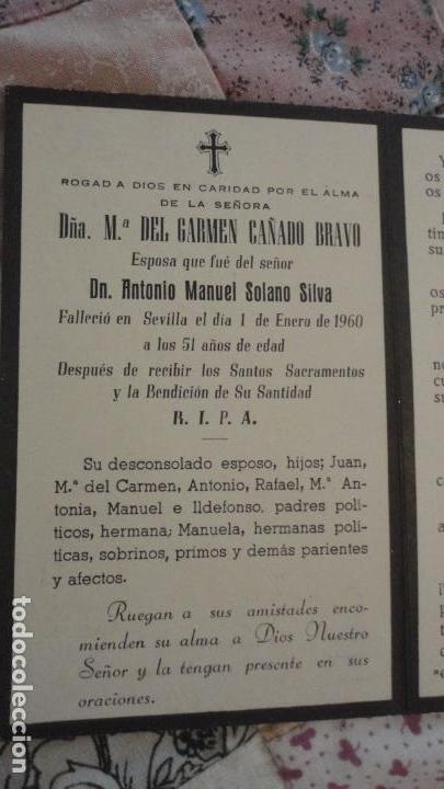 Postales: RECUERDO FUNERAL.D&ordf; MARIA DEL CARMEN CA&Ntilde;ADO BRAVO.SEVILLA 1950