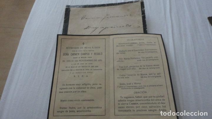 Postales: RECUERDO FUNERAL.D&ordf; CARMEN CAMPOS Y REGALO.CABEZAS DE SAN JUAN.SEVILLA 1931
