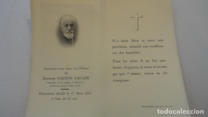 Postales: RECUERDO FUNERAL.DOCTEUR GASTON LACAZE.CHEVALIER LEGION D' HONNEUR. 1952