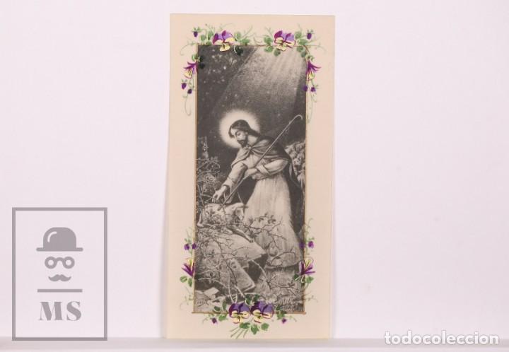 Cartes Postales: Antigua Estampa Religiosa de Celuloide - Jes&uacute;s como Pastor - Principios Siglo XX - Pintada a Mano