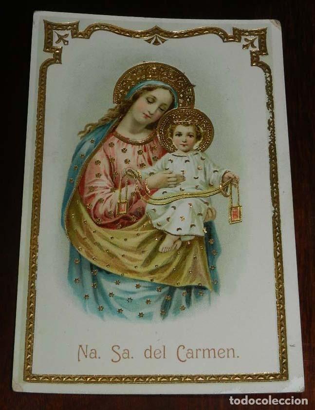 Cartes Postales: ANTIGUA POSTAL DE NUESTRA SE&Ntilde;ORA DEL CARMEN, CON DORADOS. F. SCH. NBG. ESCRITA, PRECIOSA