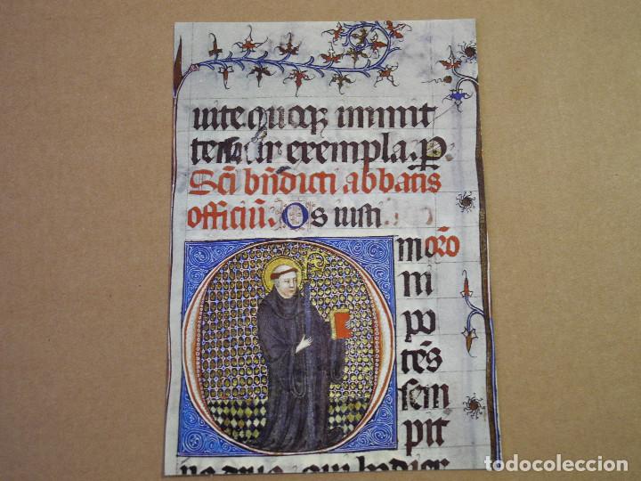 Postales: San Benito. Misal de San Cugat n. 11. Archivo de la corona de Arag&oacute;n. Escudo de oro. Nueva