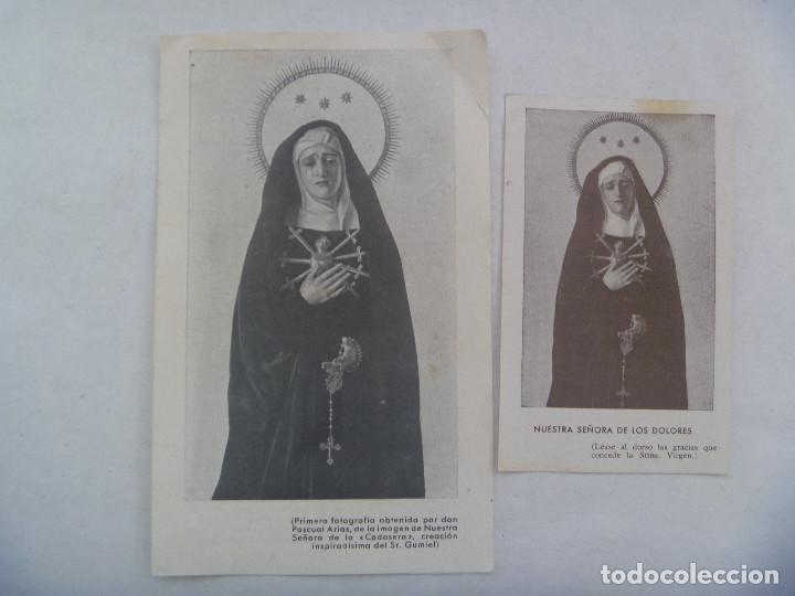 Postales: LOTE DE 2 ESTAMPAS ANTIGUAS DE NUESTRA SE&Ntilde;ORA DE LOS DOLORES. A&Ntilde;OS 50
