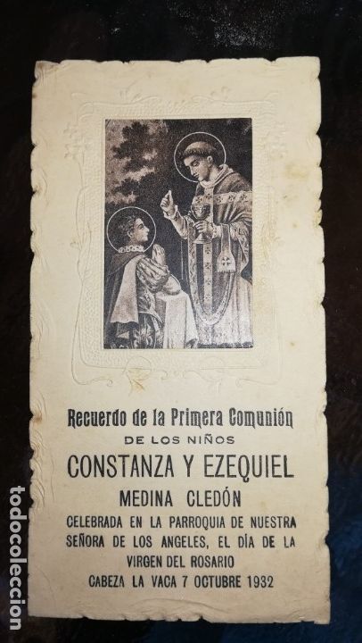 Postcards: RECORDATORIO DE COMUNION, CABEZA DE LA VACA, BADAJOZ. A&Ntilde;O 1932