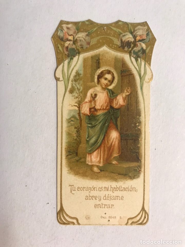 Postales: EL NI&Ntilde;O JES&Uacute;S QUE GOLPEA. T&uacute; coraz&oacute;n es mi habitaci&oacute;n... Estampa de corte Modernista (h.1930?)