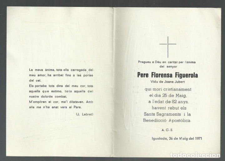 Postales: RECORDATORIO DEFUNCION. IGUALADA 1971 - Foto 2