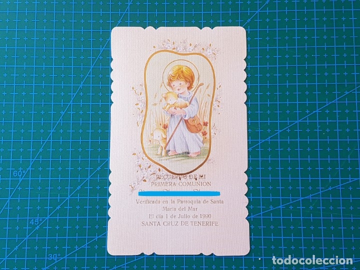 Postales: RECUERDO PRIMERA COMUNION. NI&Ntilde;O JESUS, CORDEROS. DETALLES DORADOS, BORDE TROQUELADO. TENERIFE-1990