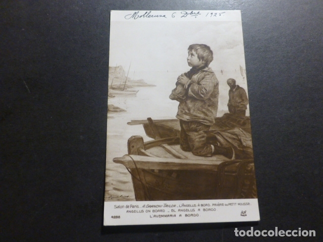 Postales: NI&Ntilde;O REZANDO EL ANGELUS A BORDO DE BARCA POSTAL - Foto 1