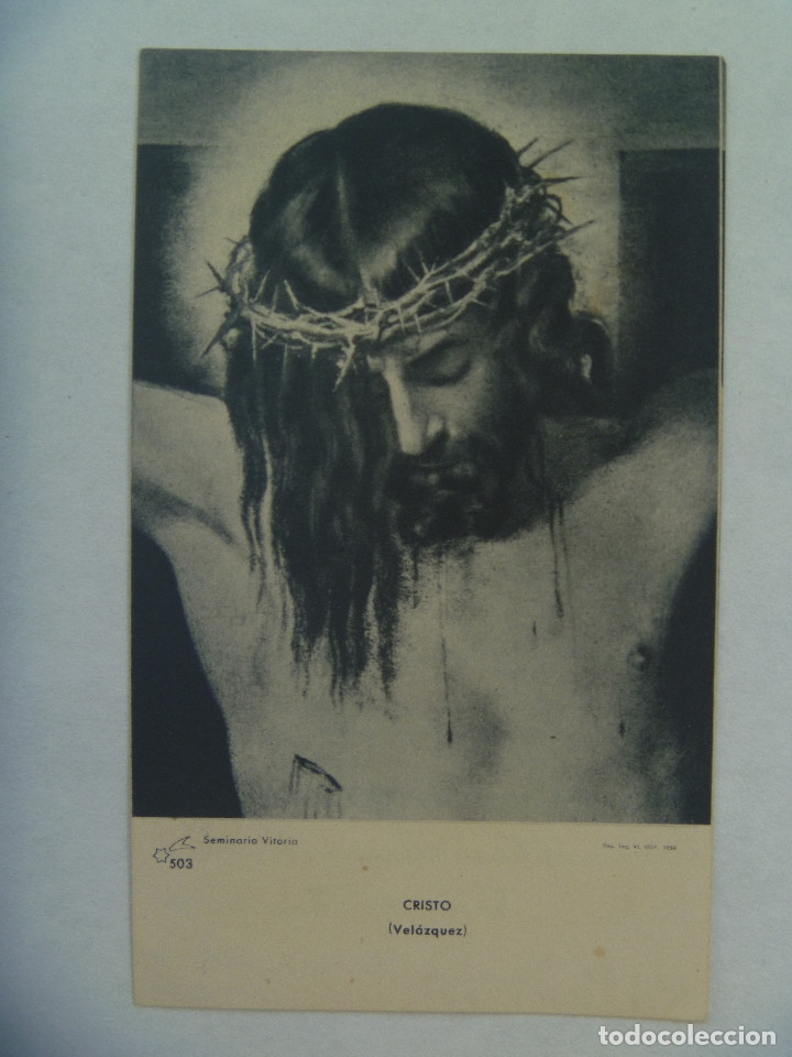 Postales: ESTAMPA DEL CRISTO DE VELAZQUEZ, DETRASDEDICADA Y CON BONITO DIBUJO HECHO A MANO. 1961